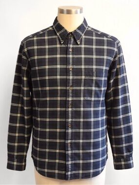 Eddie Bauer Men's Large Flannel Blue, Green & White Plaid Long Sleeve Shirt